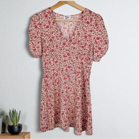 Princess Polly Floral Mini Dress Multicolor V-Neck Puff Short Sleeve Size 4 - Picture 1 of 11